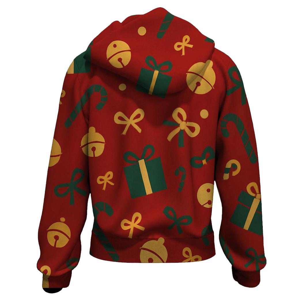 Sleigh Bell Scatter On Ruby Red Background embroidered hoodies