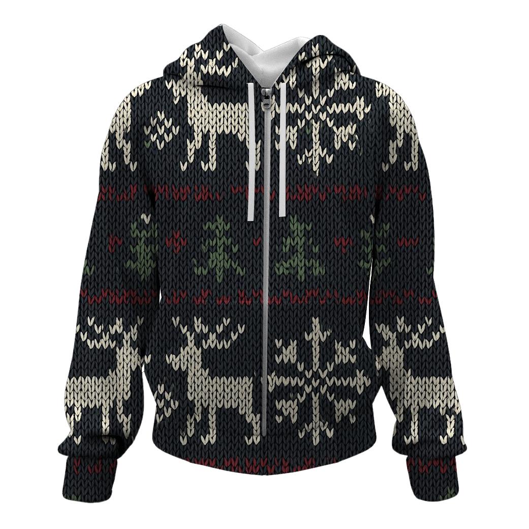 Nordic Knit Repeat On Charcoal Background zip-up hoodies