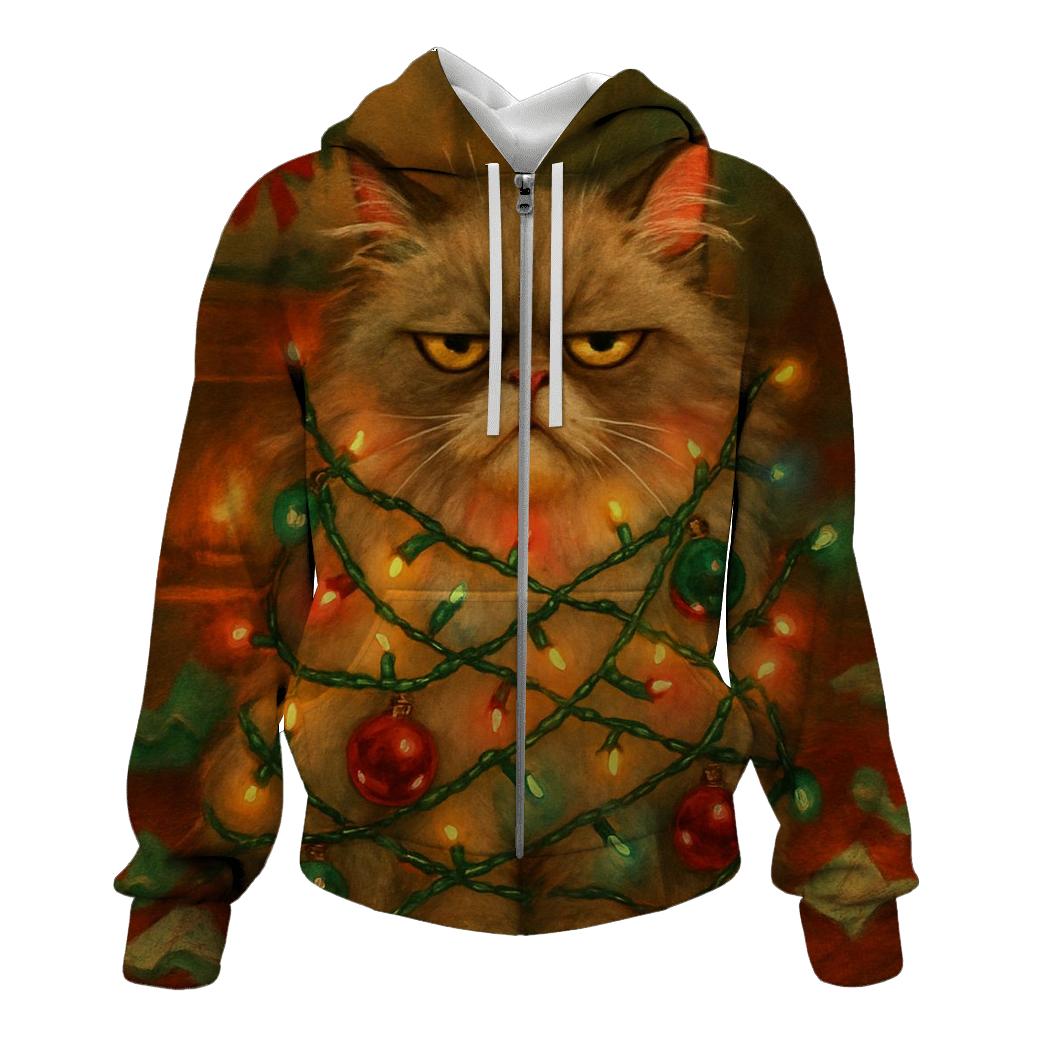 Grumpy Cat Tangled In Lights hoodies fashion