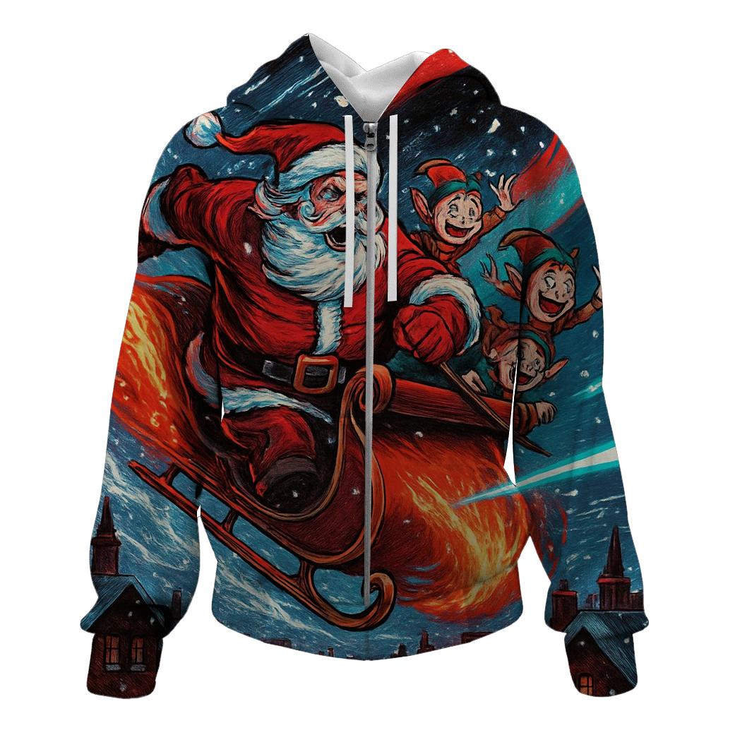 Cosmic Sleigh Chase Santa printed hoodies