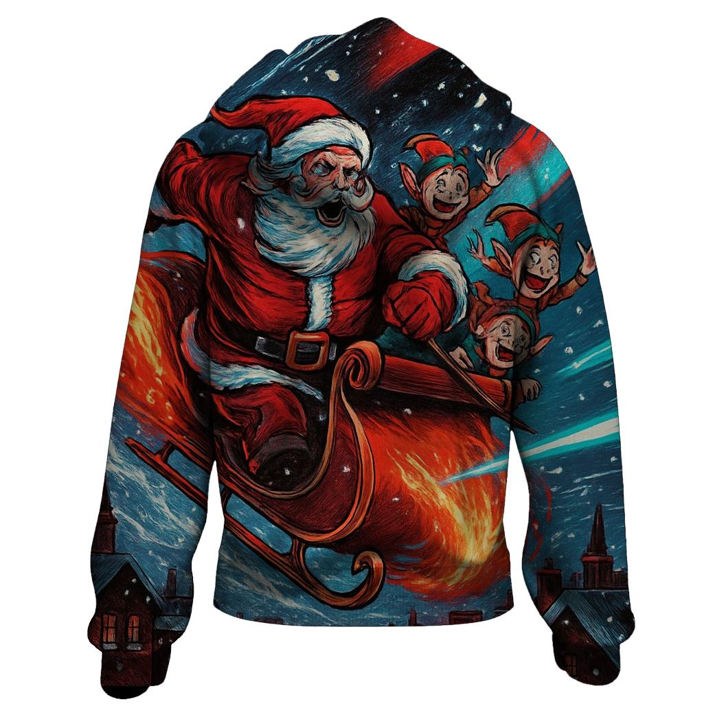 Cosmic Sleigh Chase Santa printed hoodies