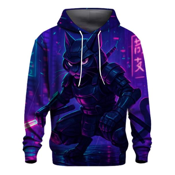 Neon Alley Samurai Cat graphic hoodies
