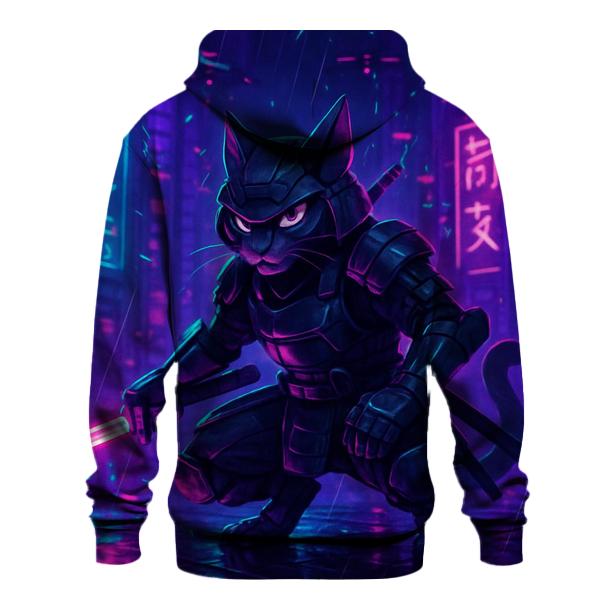 Neon Alley Samurai Cat graphic hoodies