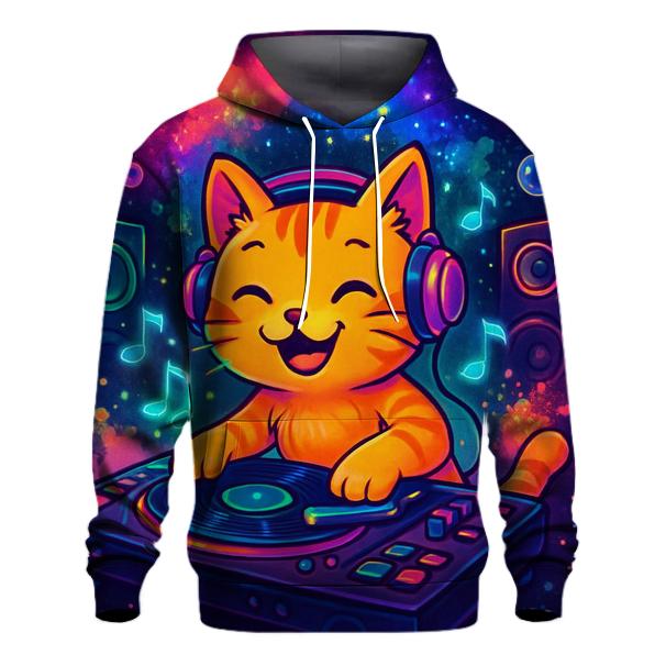 Galactic Rooftop DJ Cat lightweight hoodies