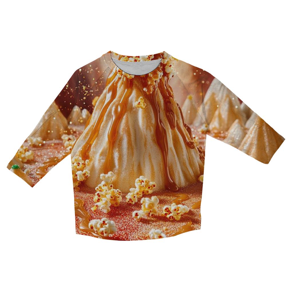 Crunchy Popcorn Volcano casual three quarter sleeve shirts