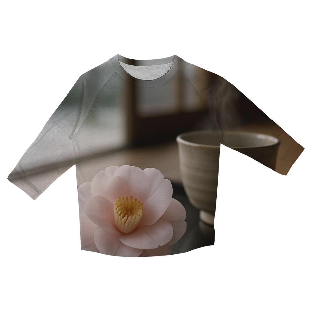 Tea House Camellia Winter Bloom fashion 3/4 sleeve shirts