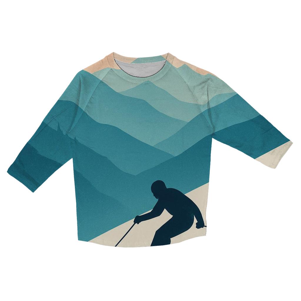 Alpine Ski Silhouette Sunset printed three quarter sleeve shirts