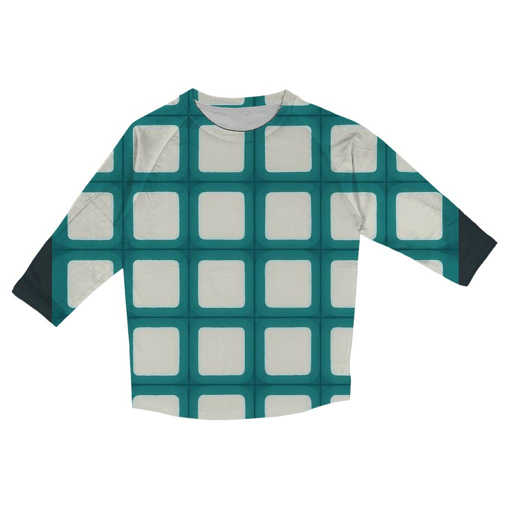 Itajime Teal Grid trendy 3/4 sleeve tops
