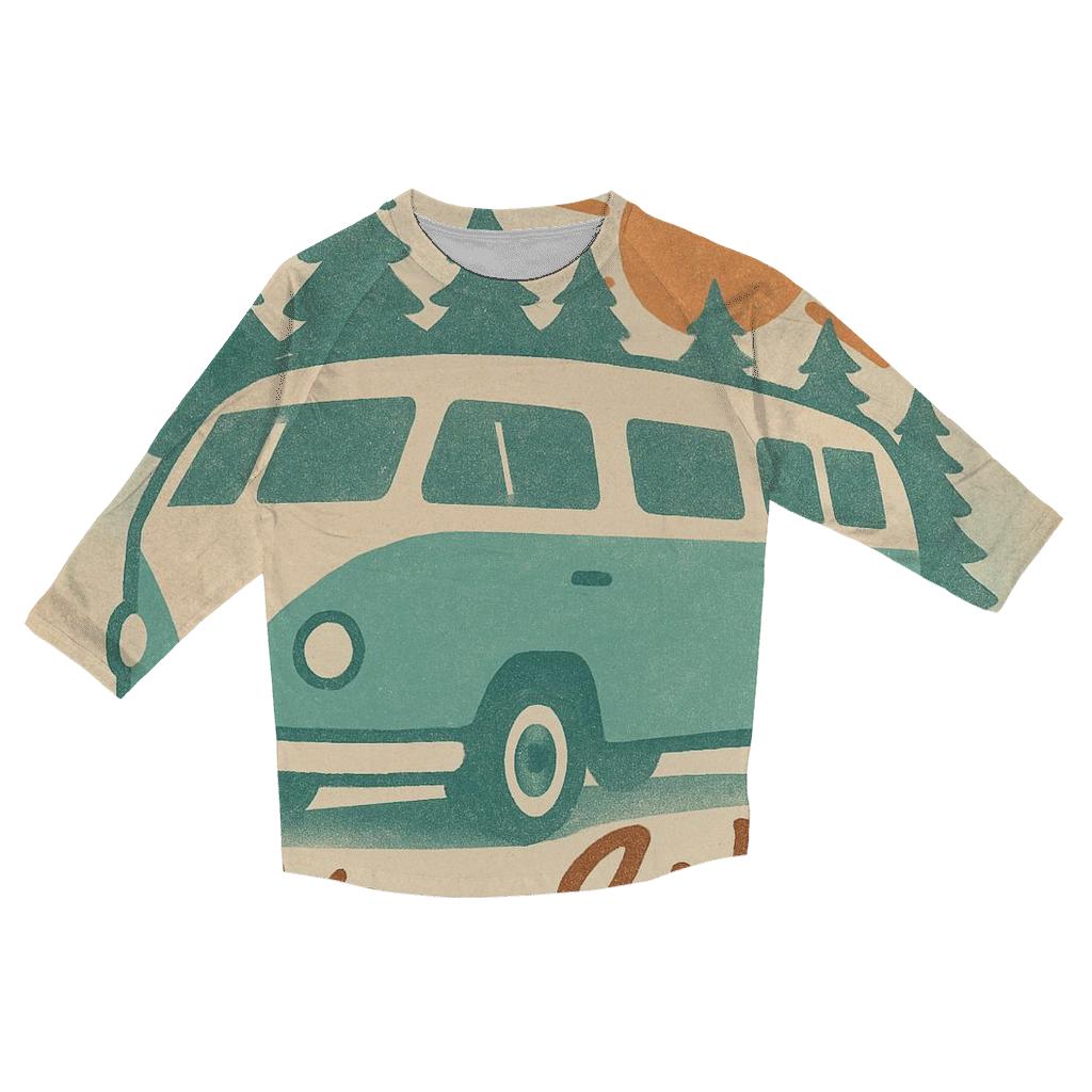 Vintage Camping Camper Van Poster printed three quarter sleeve shirts