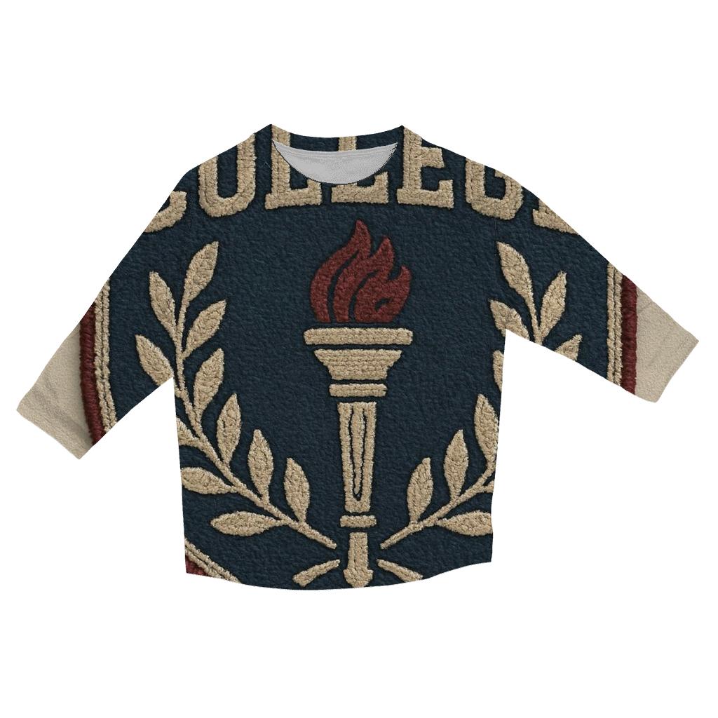 Retro College Crest Patch cotton quarter sleeve shirts