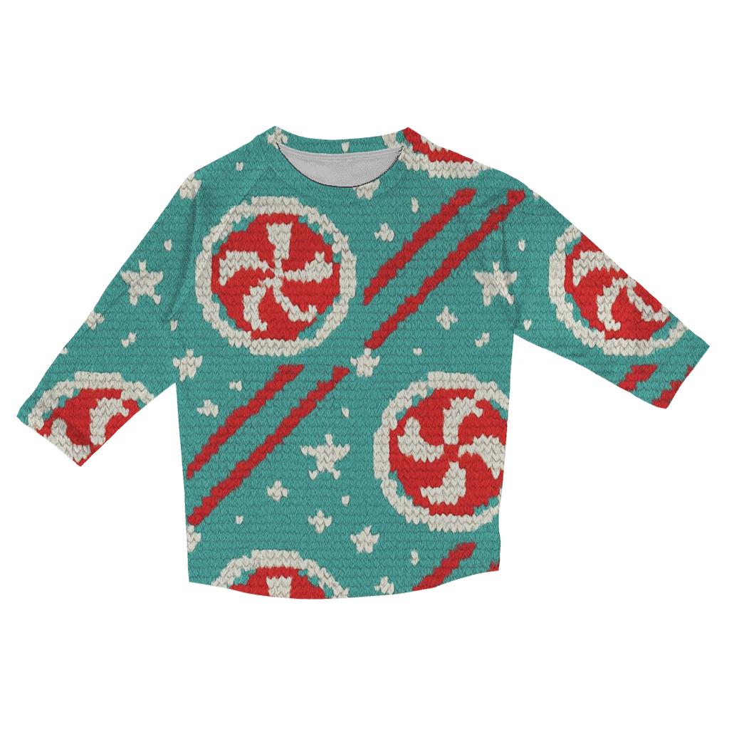 Peppermint Stripe Burst Design fashion 3/4 sleeve shirts