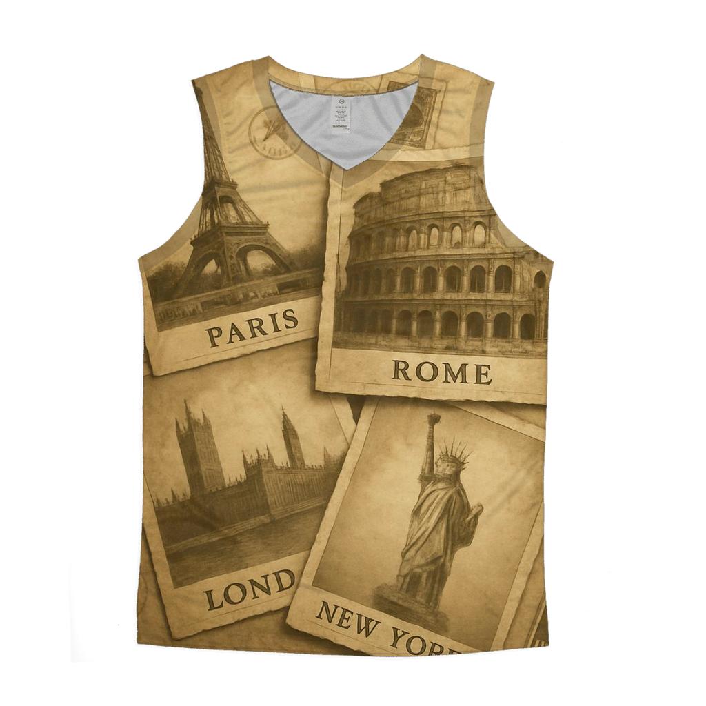 Sepia Traveler Postcard Collage designer workout tanks