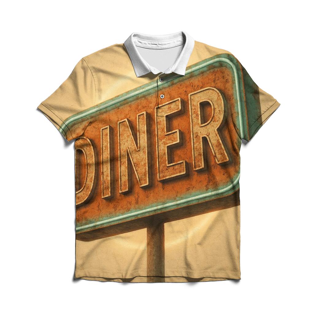 Burnt Orange Roadside Diner Sign branded logo polo shirts
