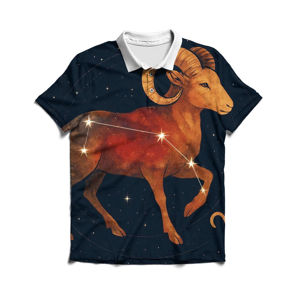 Celestial Aries Constellation Map premium cotton polo shirts