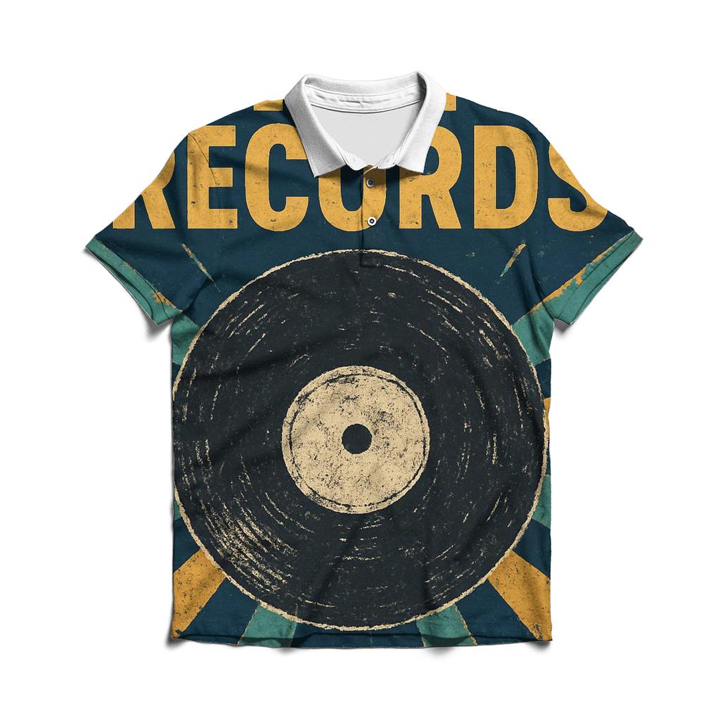 Distressed Vinyl Record Billboard designer slim fit polos