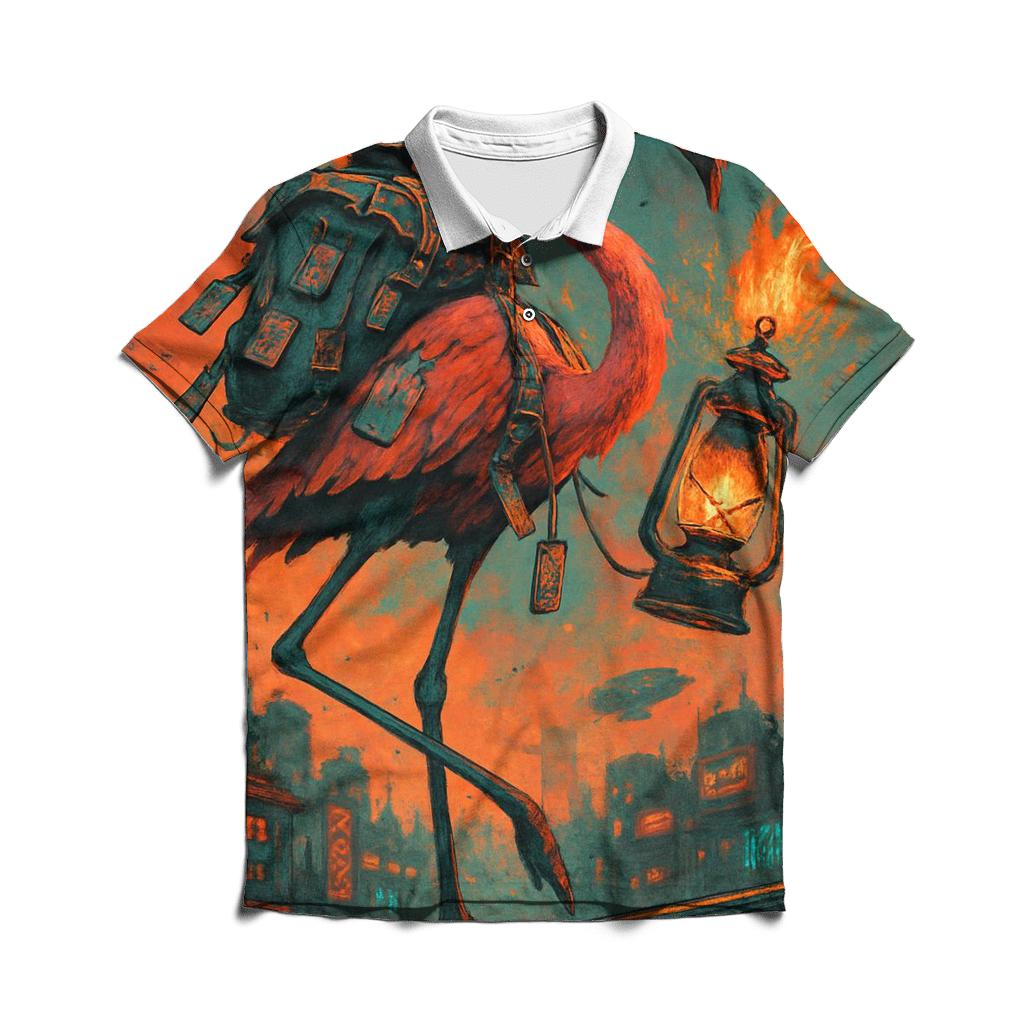 Skyline Nomad Flamingo embroidered polo tops