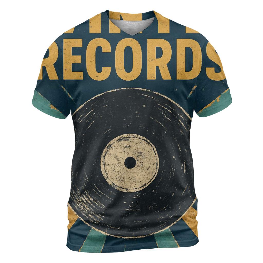 Distressed Vinyl Record Billboard artistic all-over print tops