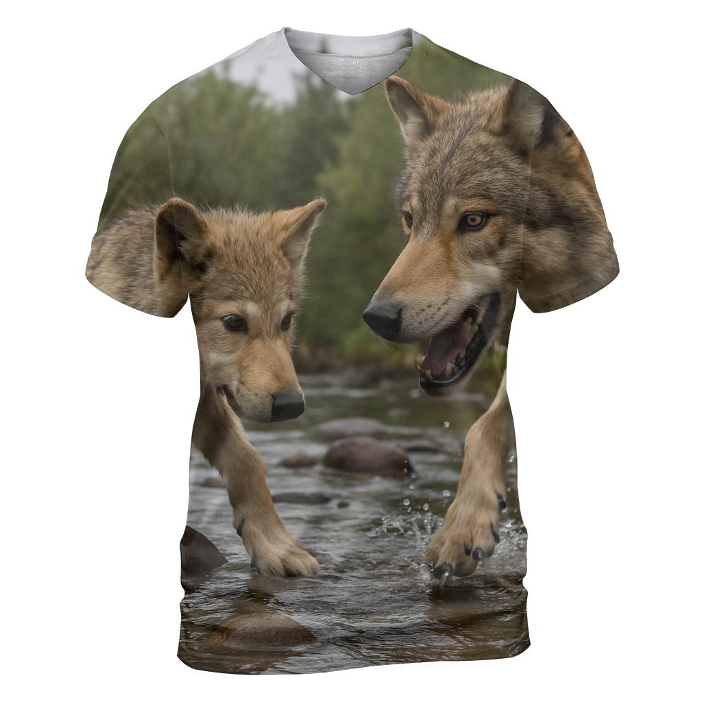 River Crossing Pup Lesson creative print fashion shirts