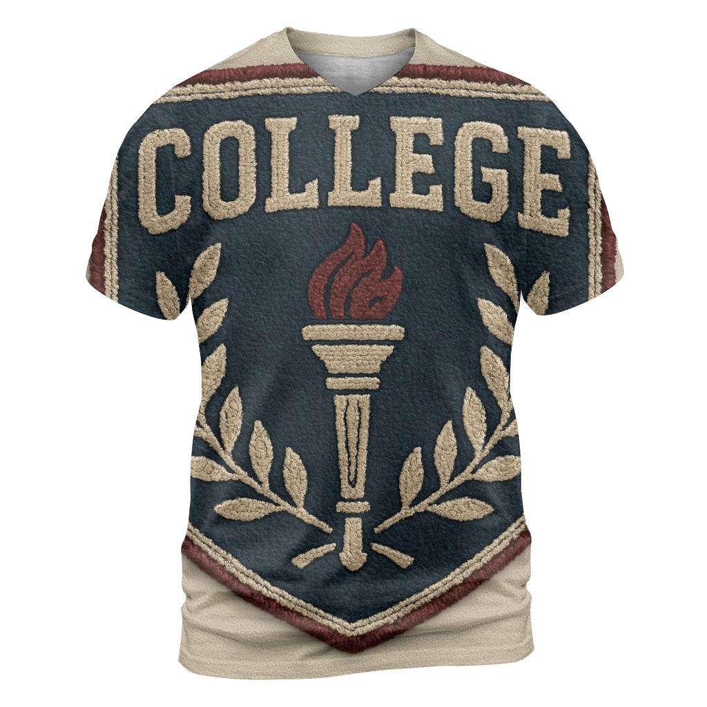 Retro College Crest Patch artistic all-over print tops