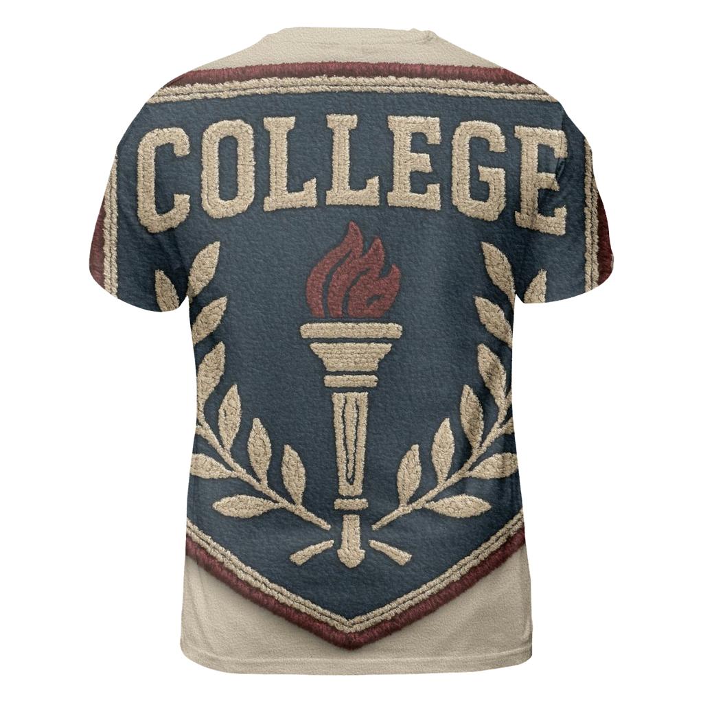 Retro College Crest Patch artistic all-over print tops