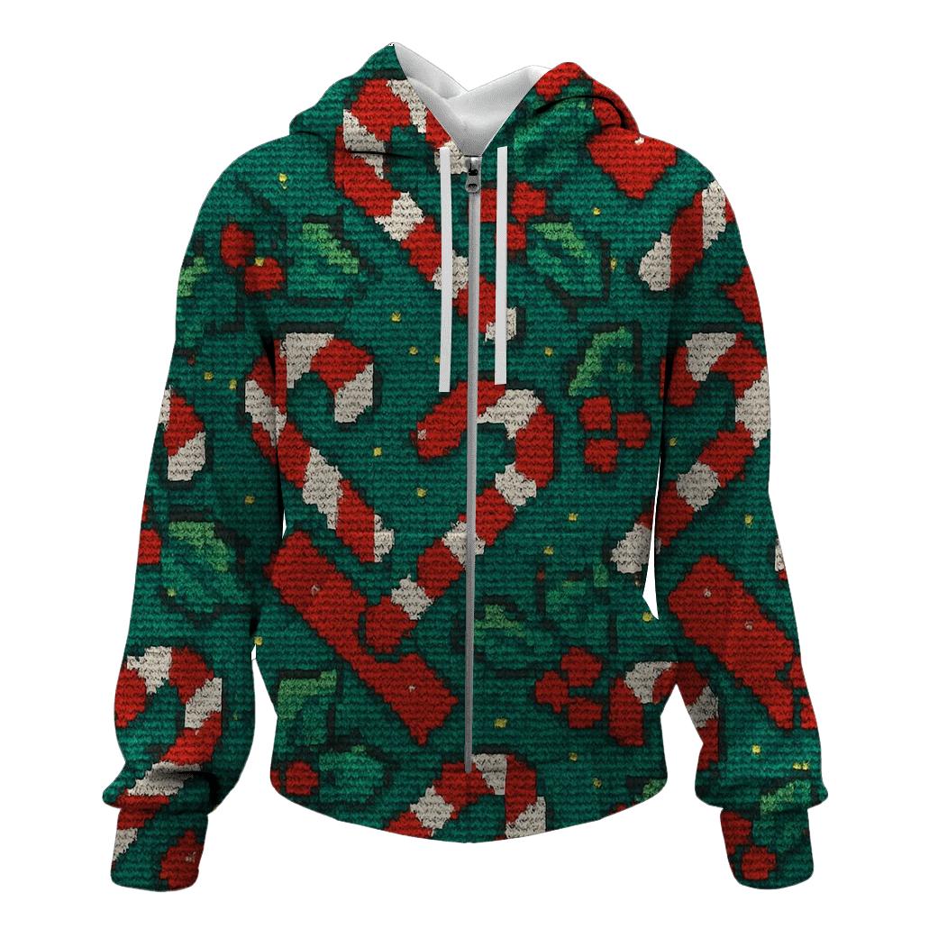 Candy Cane Herringbone Design zip-up hoodies