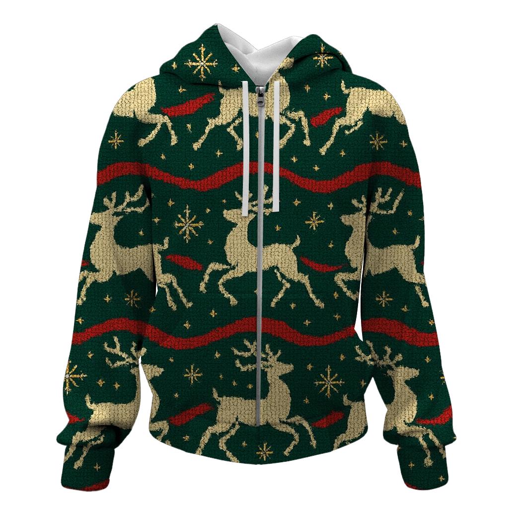 Reindeer Ribbon Carousel Design zip-up hoodies