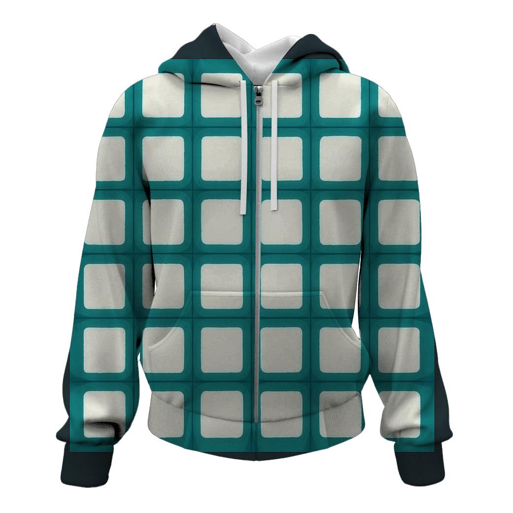 Itajime Teal Grid designer hoodies