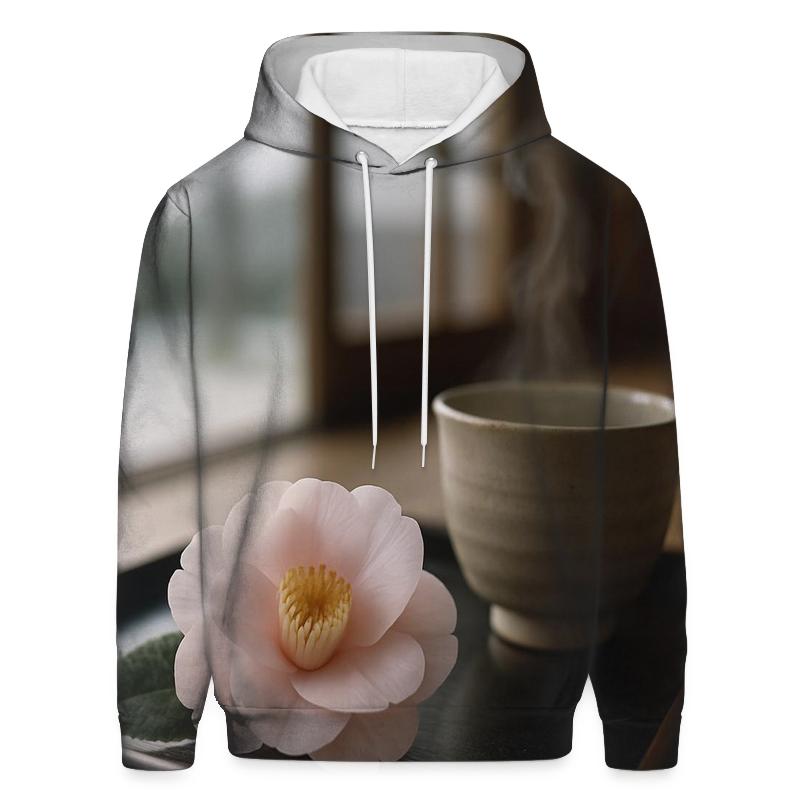 Tea House Camellia Winter Bloom printed hoodies