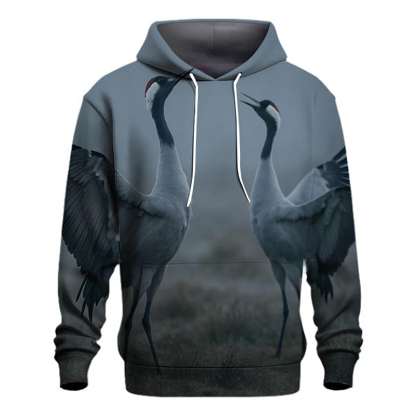 Misty Bog Crane Courtship zip-up hoodies