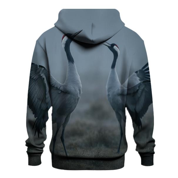 Misty Bog Crane Courtship zip-up hoodies