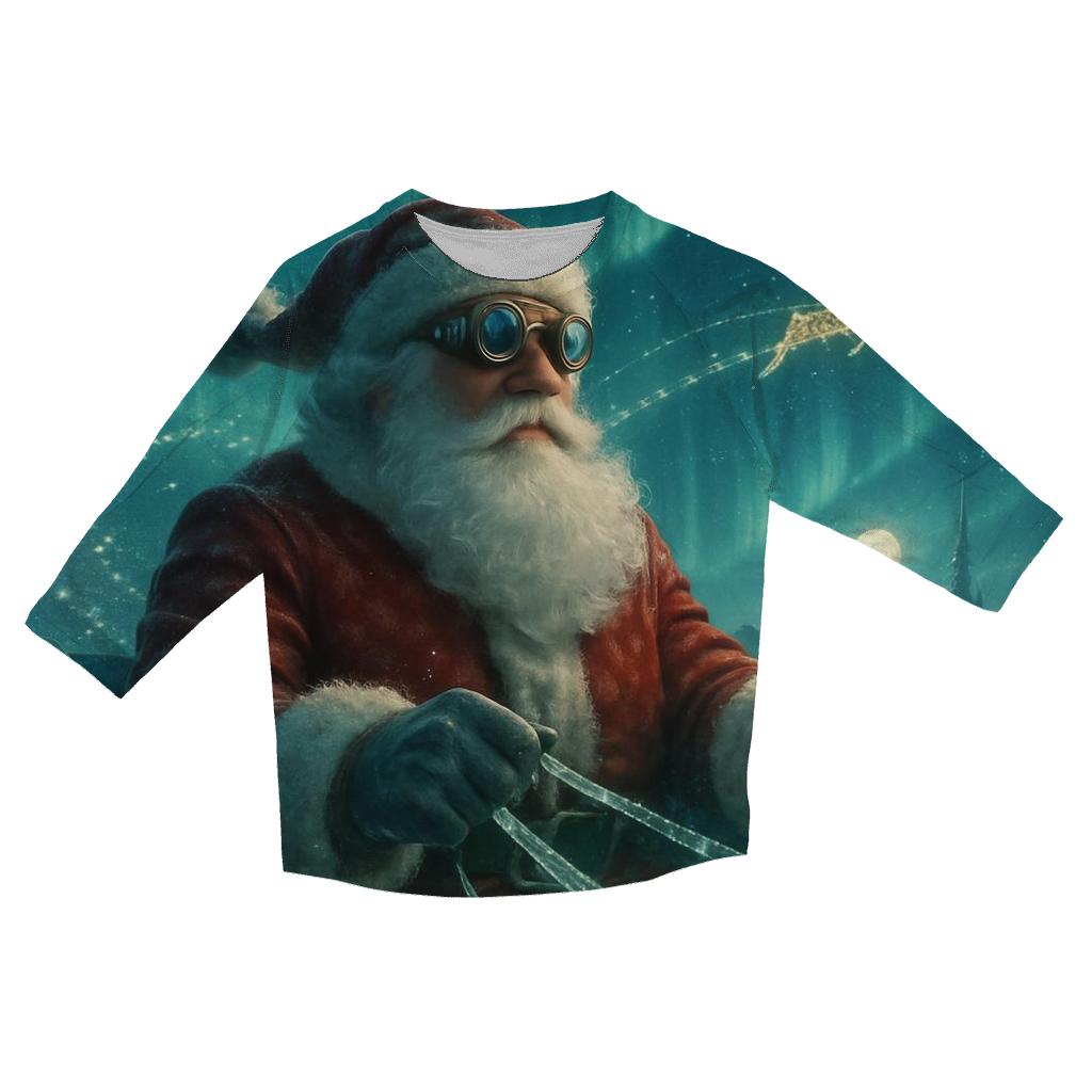 Aurora Sleigh Pilot Santa printed three quarter sleeve shirts