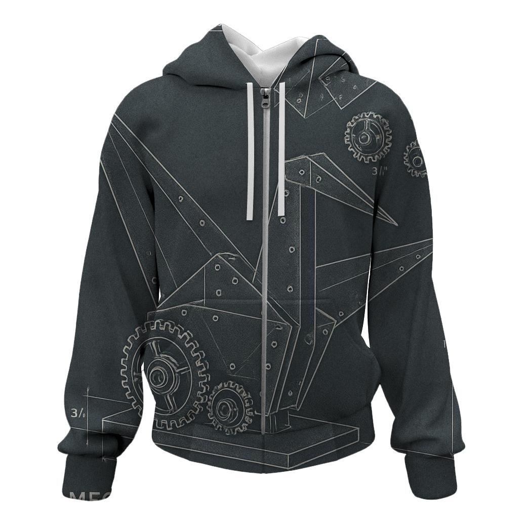 Industrial Paper Crane Blueprint zip-up hoodies