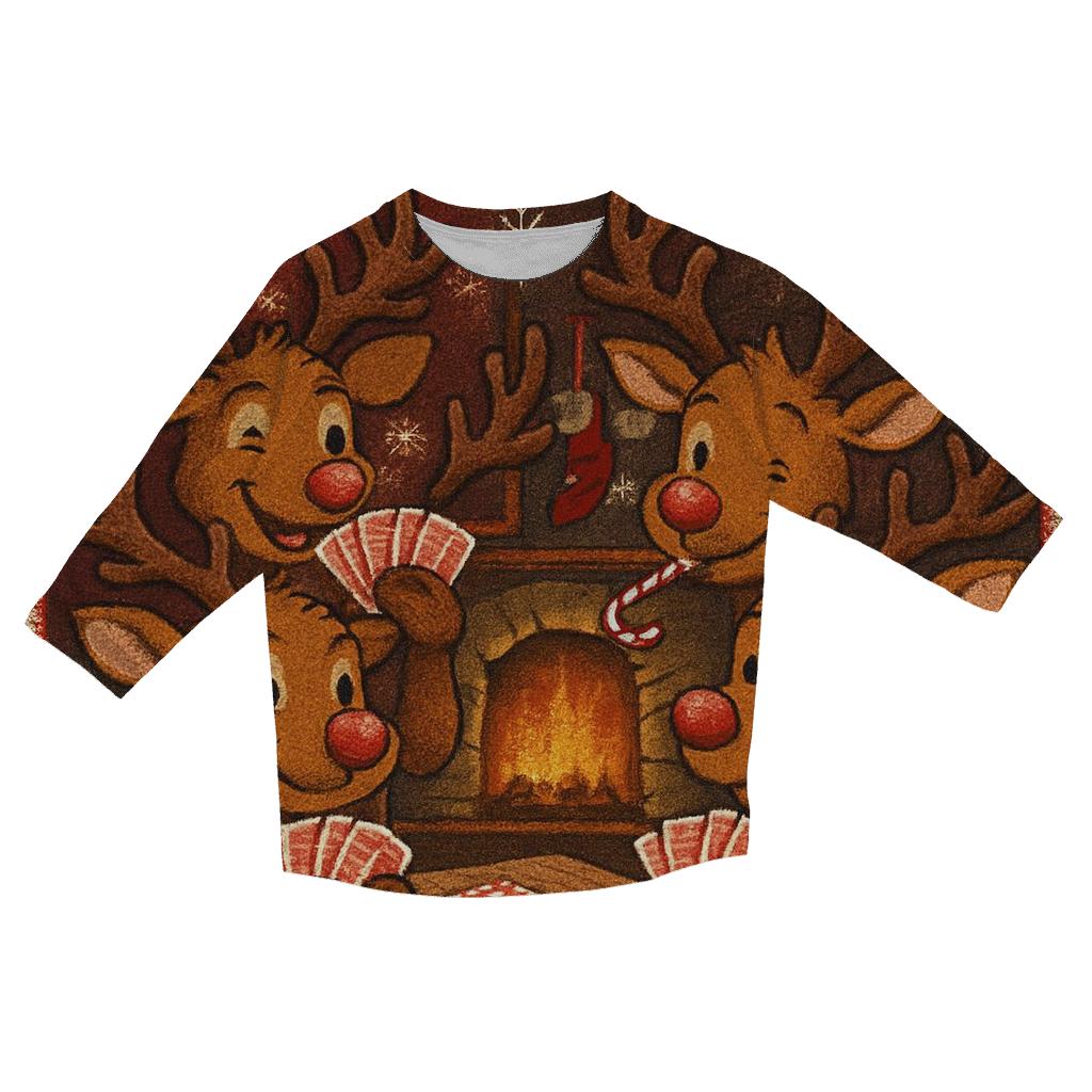Reindeer Poker Night trendy 3/4 sleeve tops