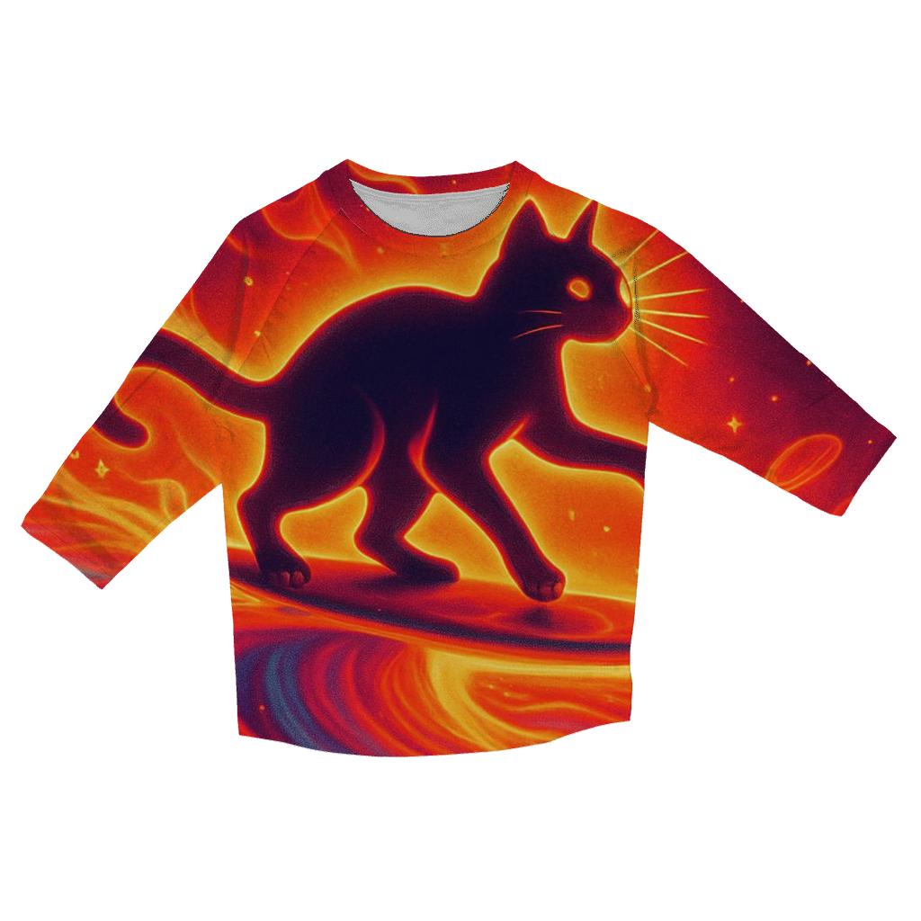 Surfing Solar Flare Cat printed three quarter sleeve shirts