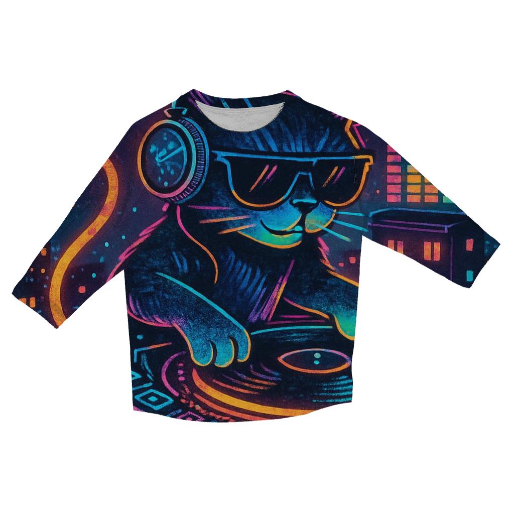 Retro Arcade DJ Cat cotton quarter sleeve shirts