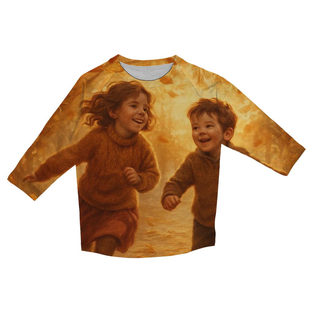 Sunlit Leaf Parade trendy 3/4 sleeve tops