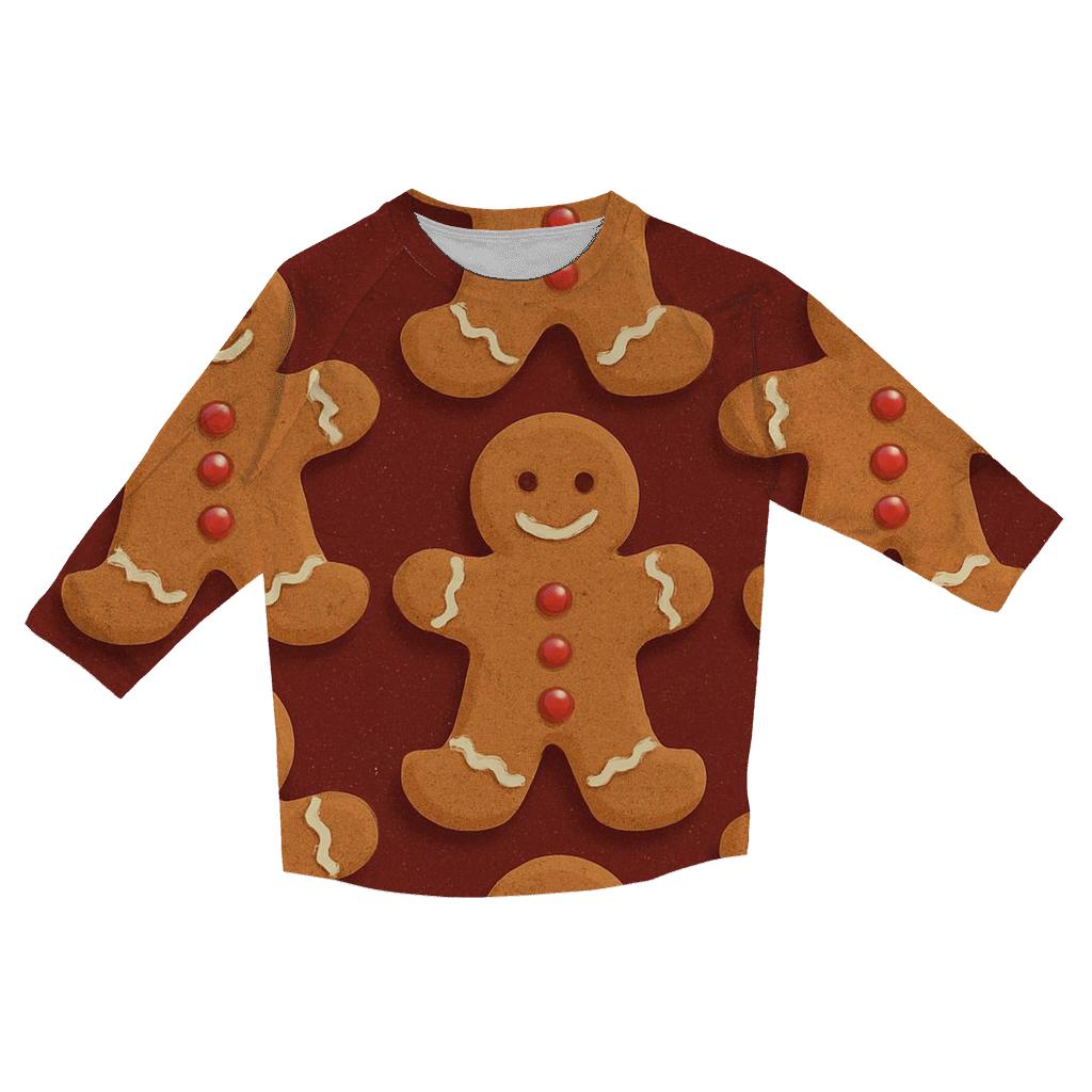 Gingerbread Man Grid On Burgundy Background stylish quarter sleeve tops