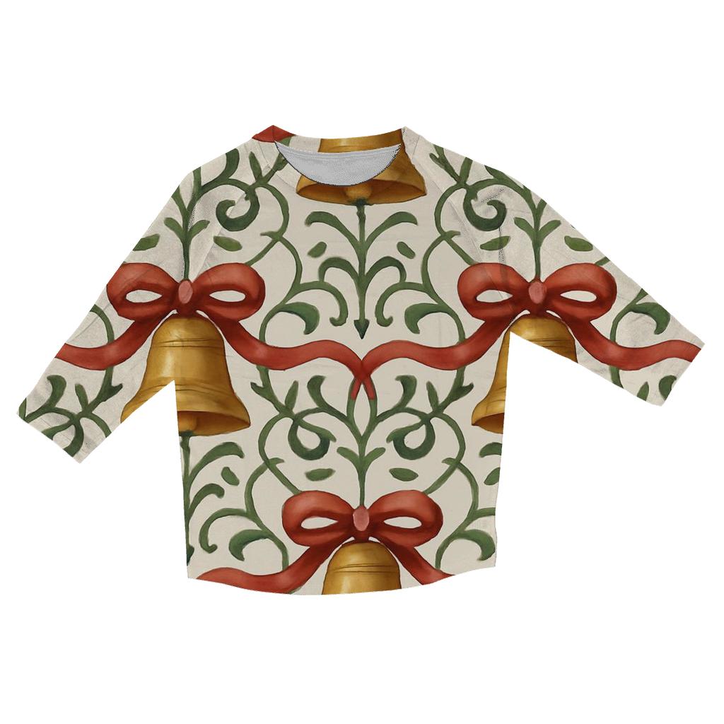 Bell And Ribbon Fretwork On Ivory Background trendy 3/4 sleeve tops