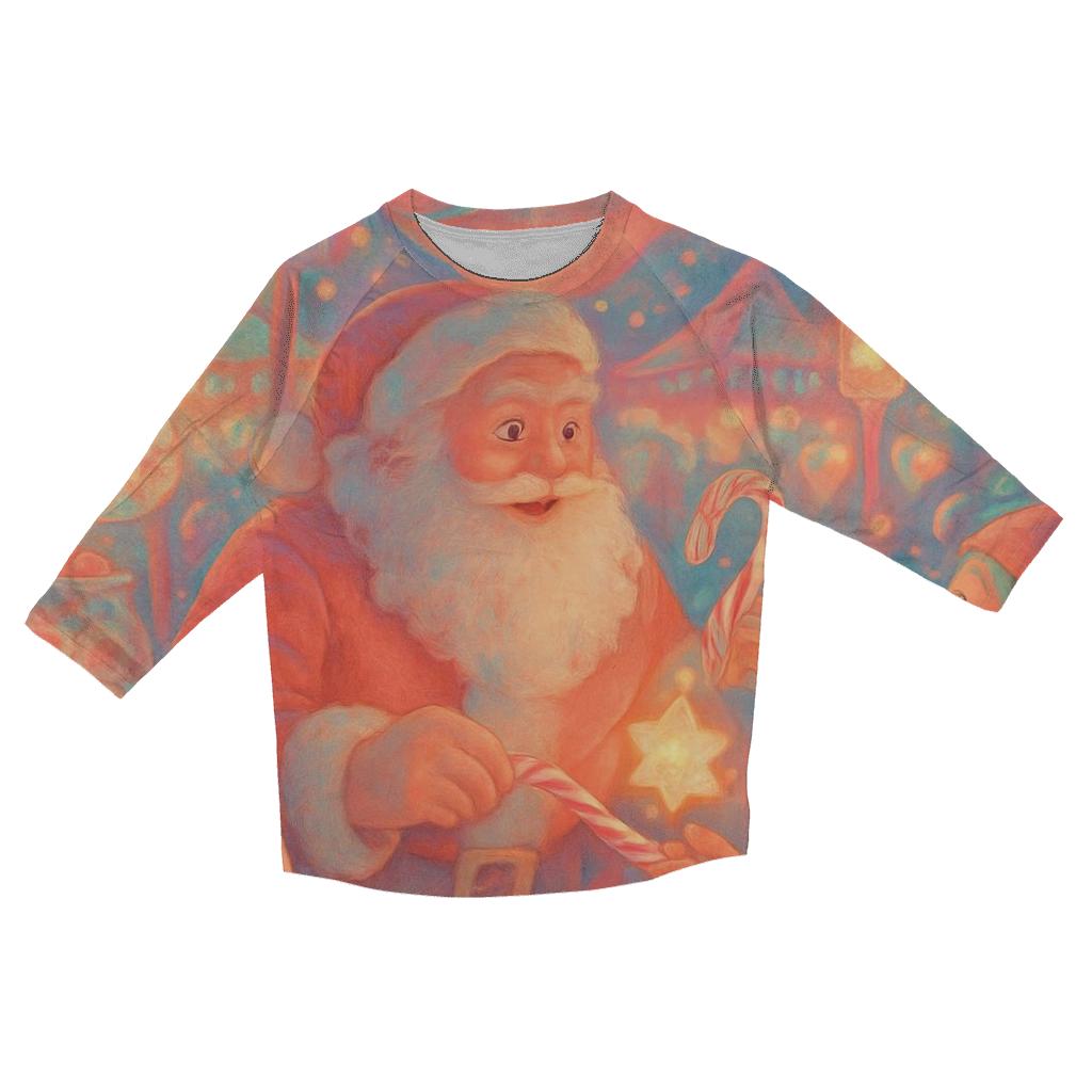 Santa At The Neon Candy Market printed three quarter sleeve shirts