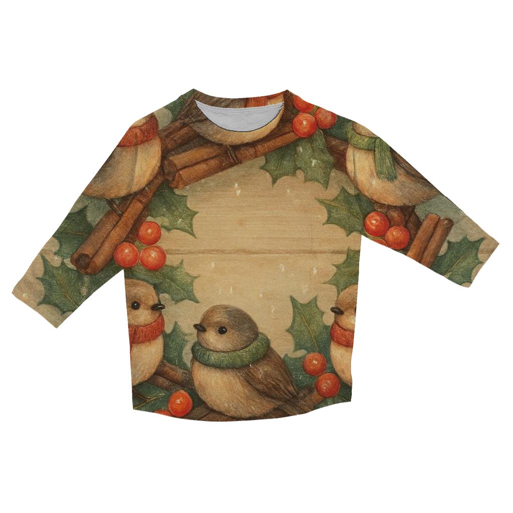 Wreath Of Woodland Snowbirds cotton quarter sleeve shirts