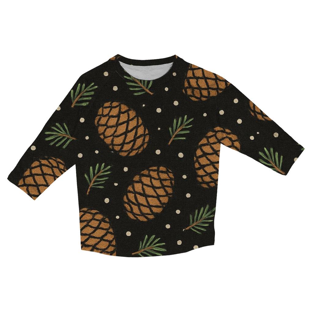 Pine Cone Diagonal Scatter On Black Background casual three quarter sleeve shirts