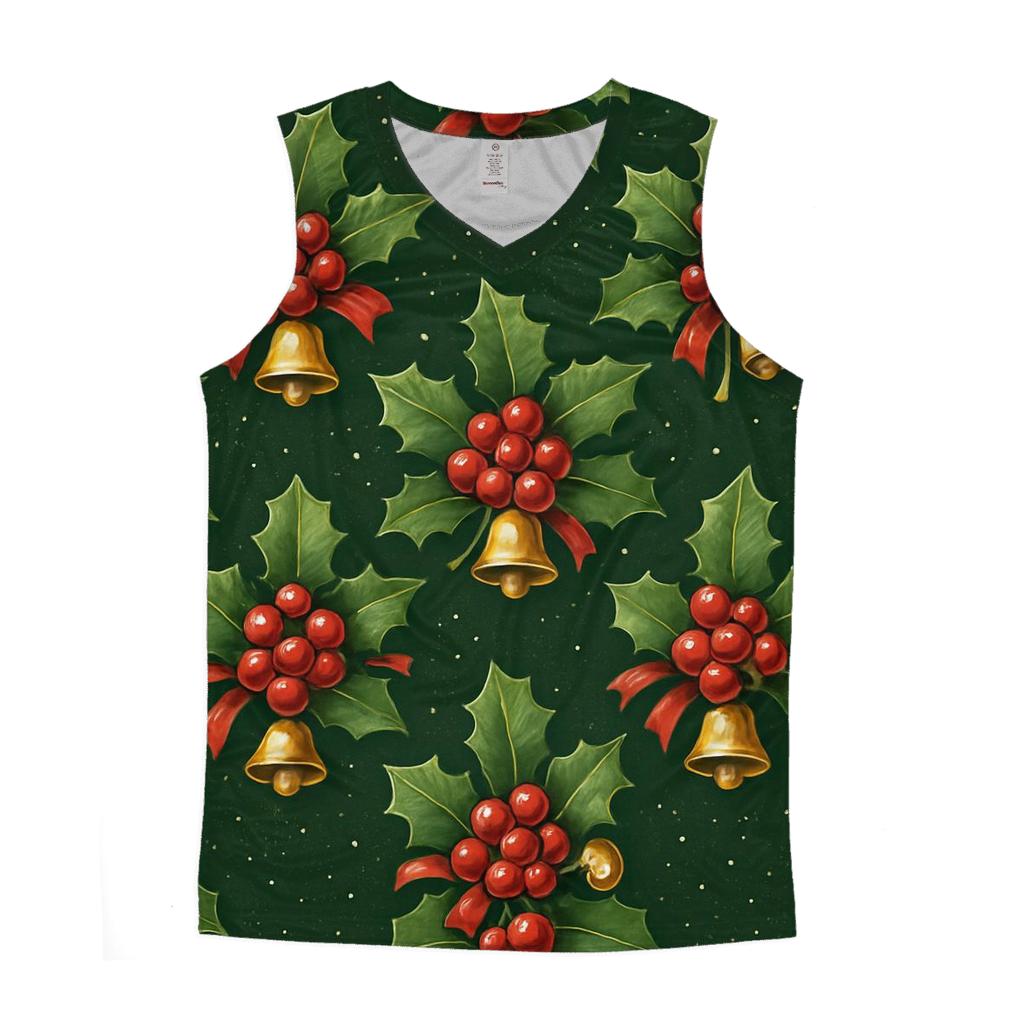 Crimson Holly Tiling On Green Background personalized athletic tanks