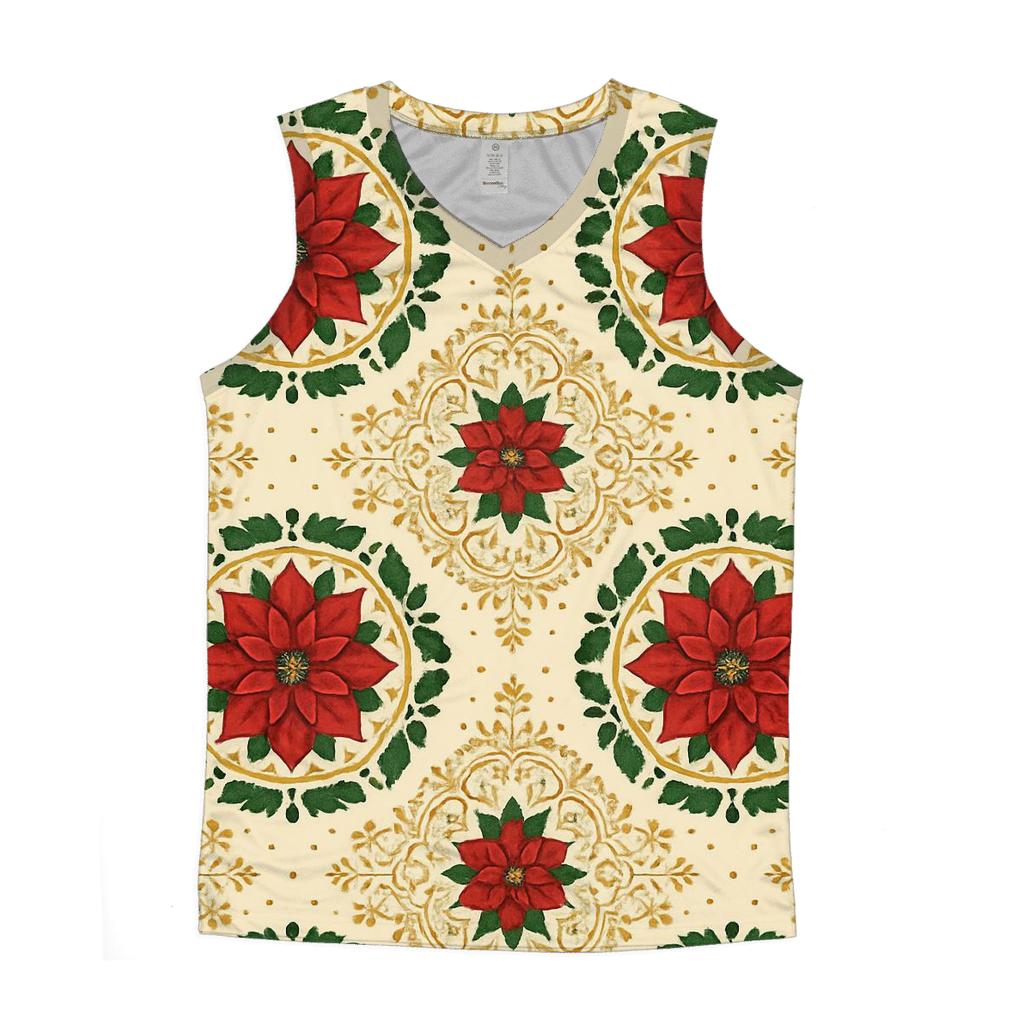 Poinsettia Medallion Tessellation On Cream Background personalized athletic tanks