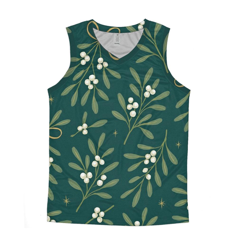 Mistletoe Scatter On Teal Background sports performance tank tops