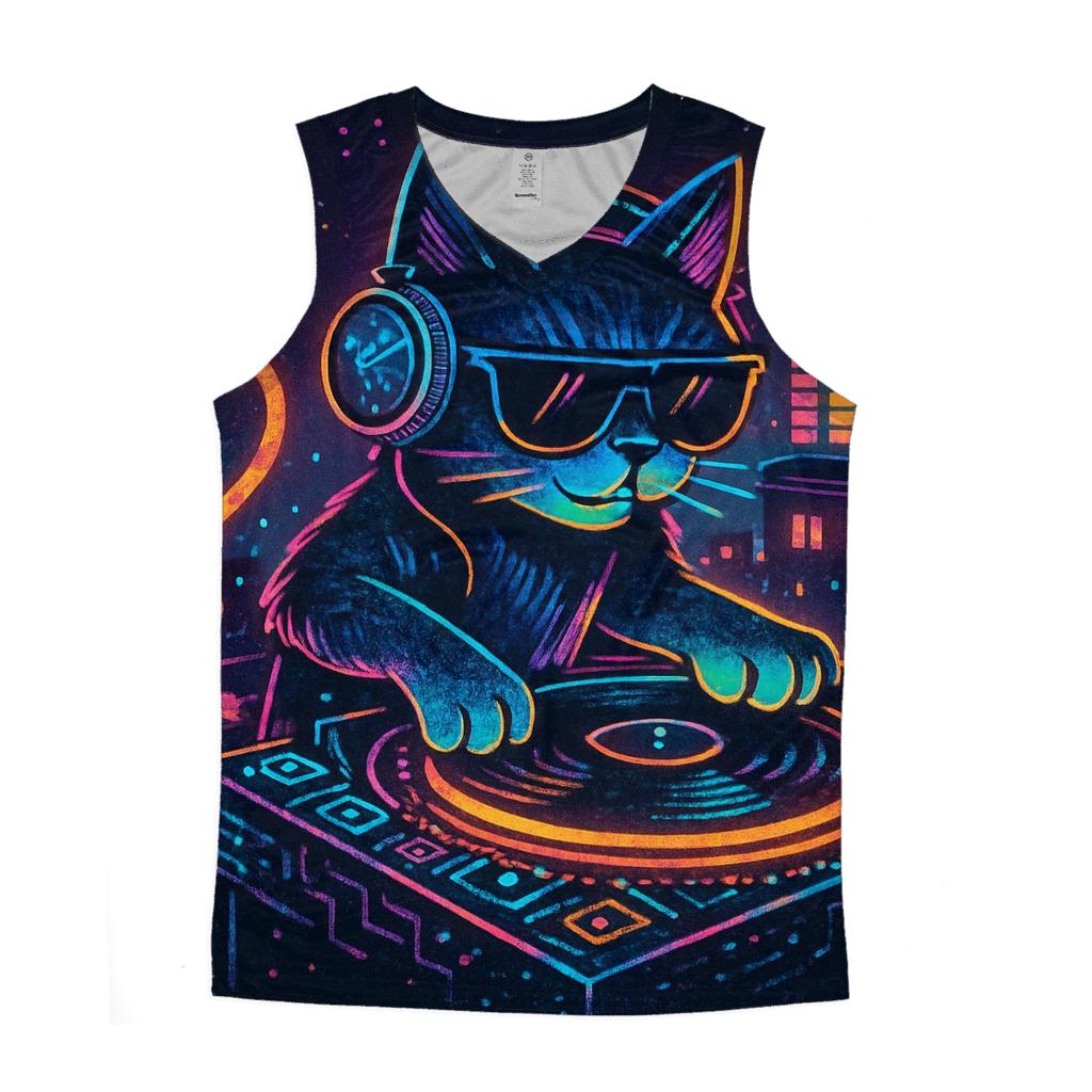 Retro Arcade DJ Cat casual summer tank tops