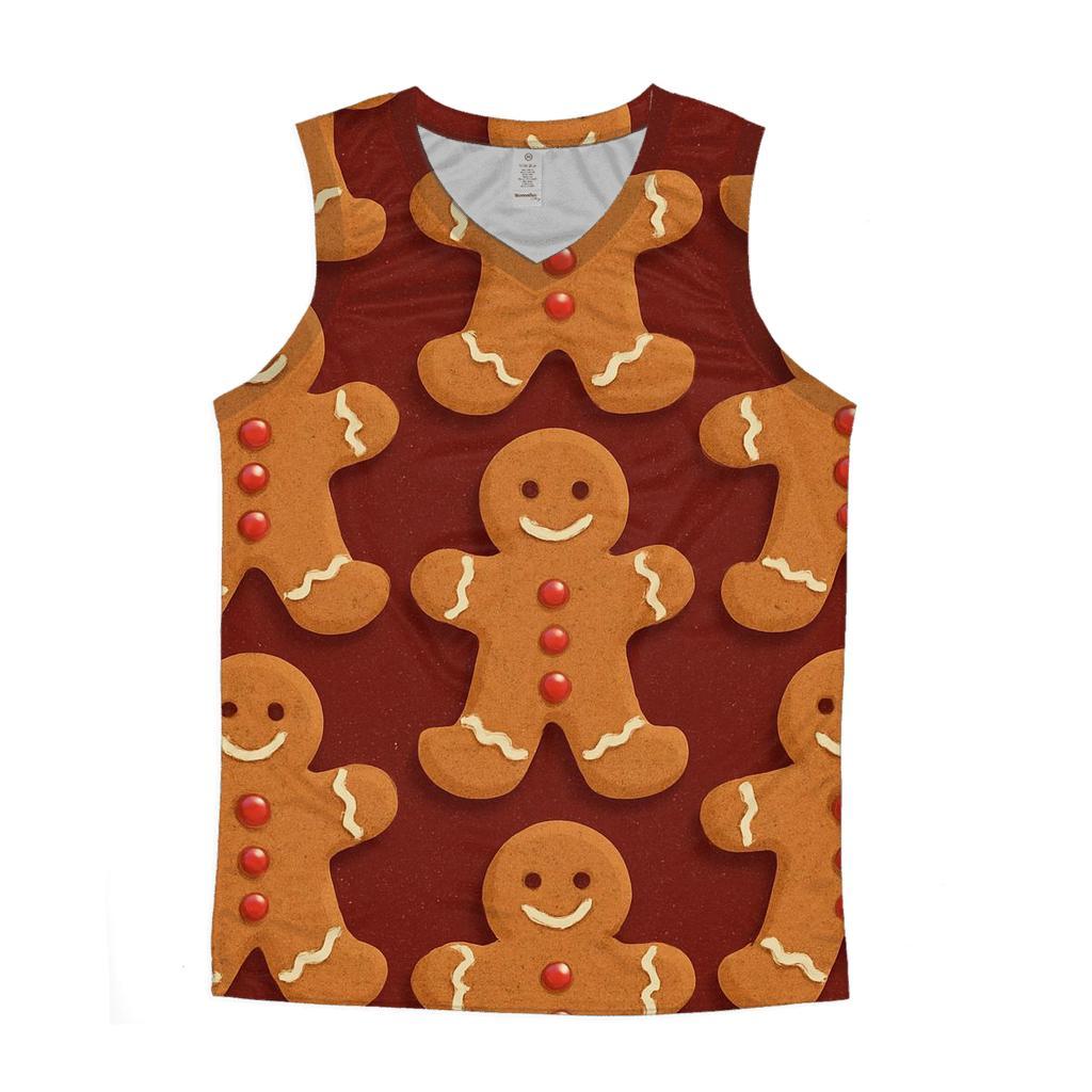 Gingerbread Man Grid On Burgundy Background custom tank tops