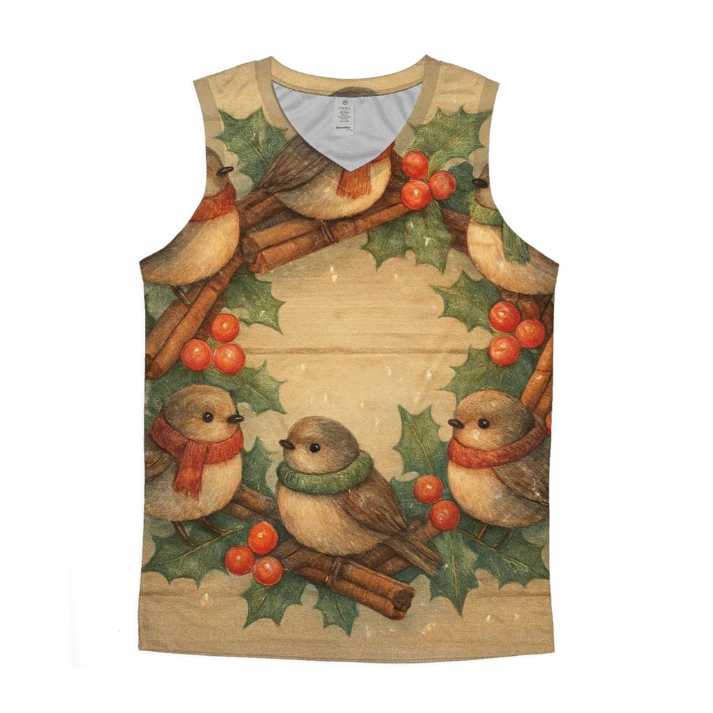 Wreath Of Woodland Snowbirds designer workout tanks