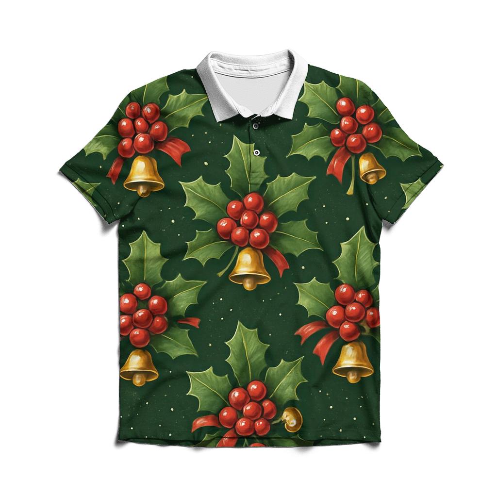 Crimson Holly Tiling On Green Background branded logo polo shirts