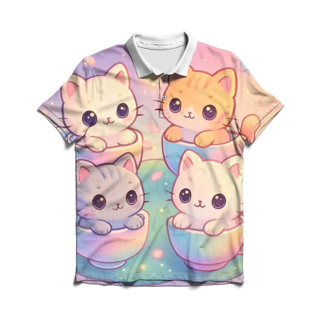 Galaxy Tea Party Kittens premium cotton polo shirts