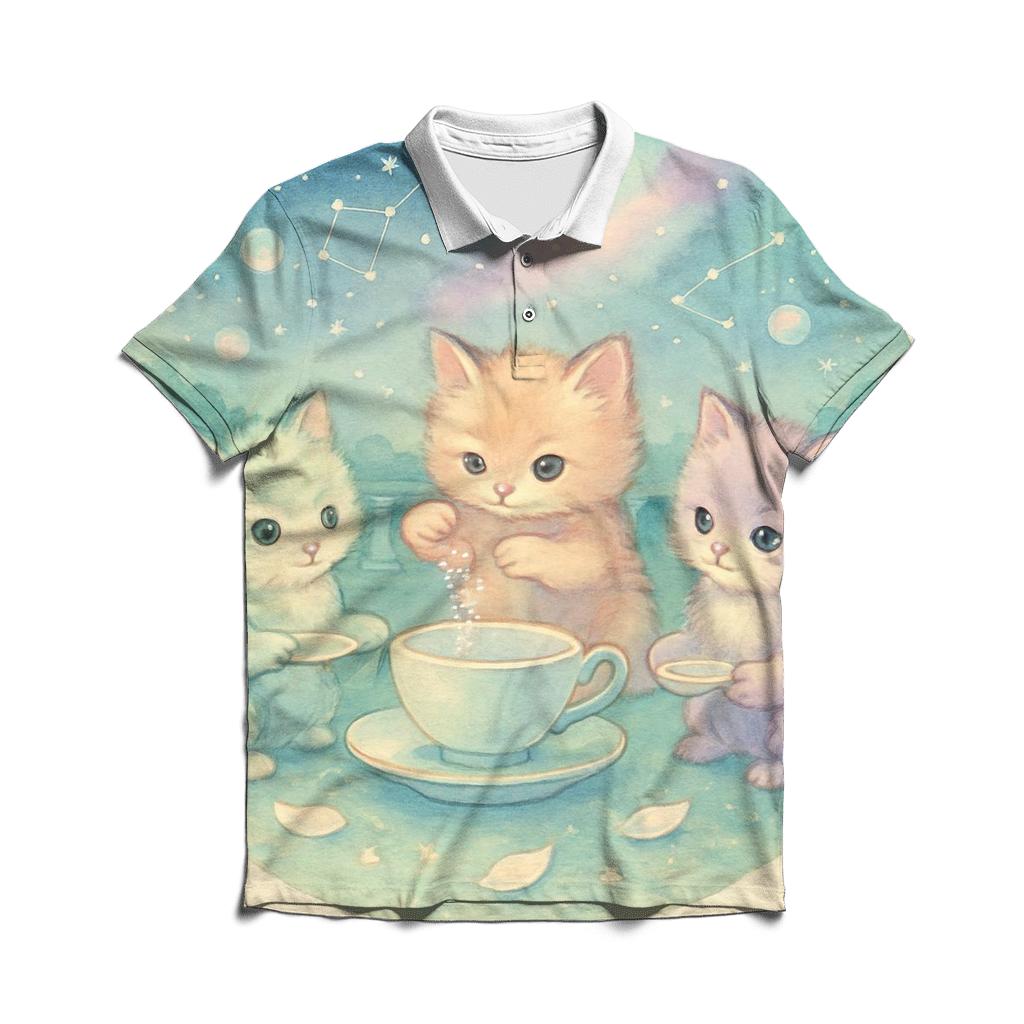 Cosmic Tea Party Kittens custom polo shirts